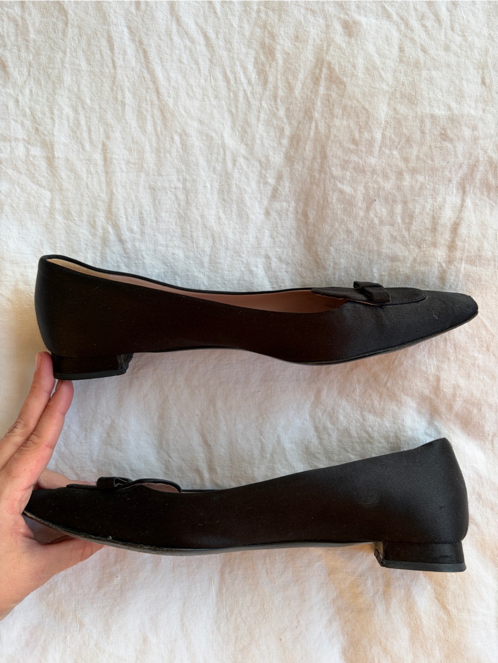 Vintage Prada Bow Satin Silk Loafer Pointy Toe Ballet Flats Black 90s Y2K - Picture 6 of 9